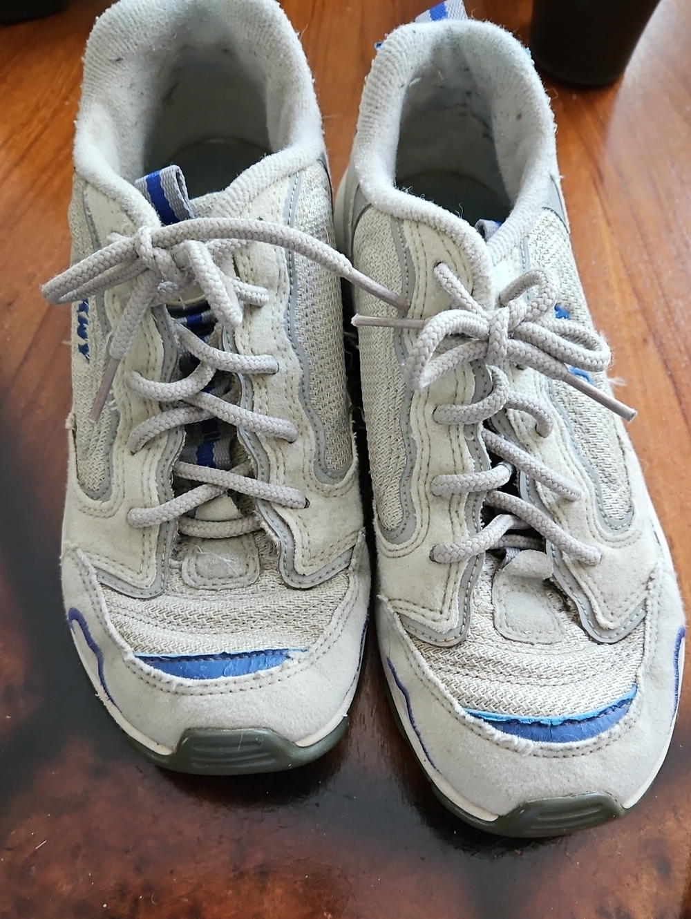 Womens Neutral Gray and Blue Athletic Sneakers